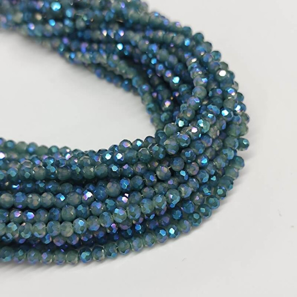 Chinese Crystal Rondelle Beads 3x2mm METALLIC SEAFOAM BLUE