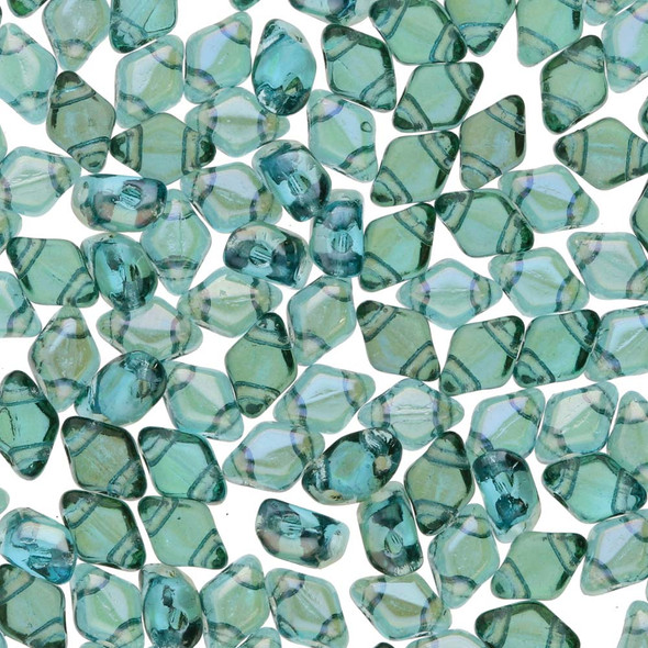 Mini GemDuo AQUAMARINE CLARIT 6x4mm 2-Hole Czech Glass Beads