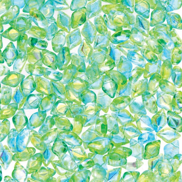 2-Hole GEMDUO 8x5mm Czech Glass Beads SUMMER RAINBOW GREEN