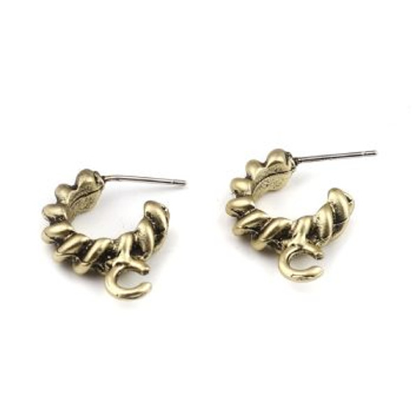 STUD EARRINGS C SHAPE w/Ring 20x5mm Antique Gold (3 pairs)