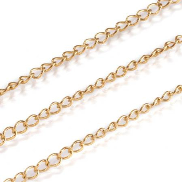 Twisted Oval Curb Chain 4mm GOLD Plated By The Foot