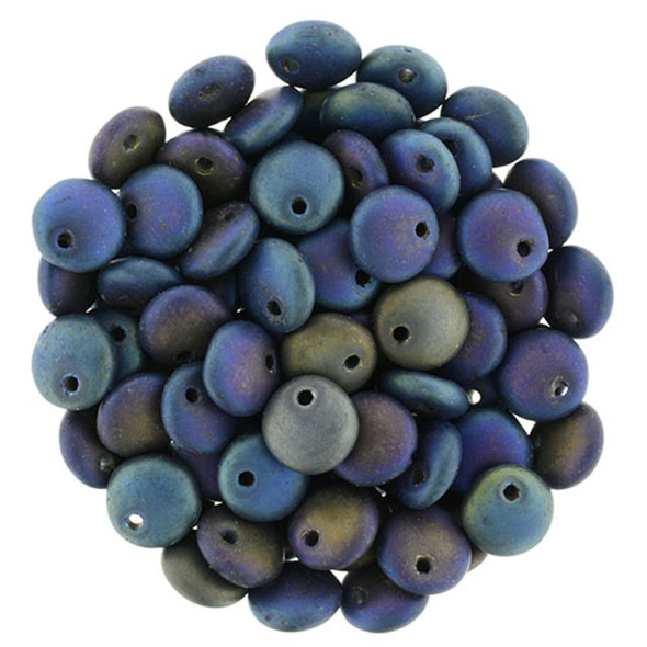 Czech Glass Lentil Beads MATTE IRIS BLUE 6mm