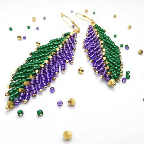 Mardi Gras Feather Earrings - Free Beading Tutorial