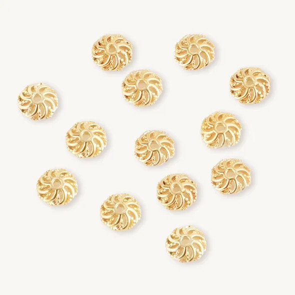 SPIRAL FLOWER BEAD CAPS 6mm 14K Gold Plated