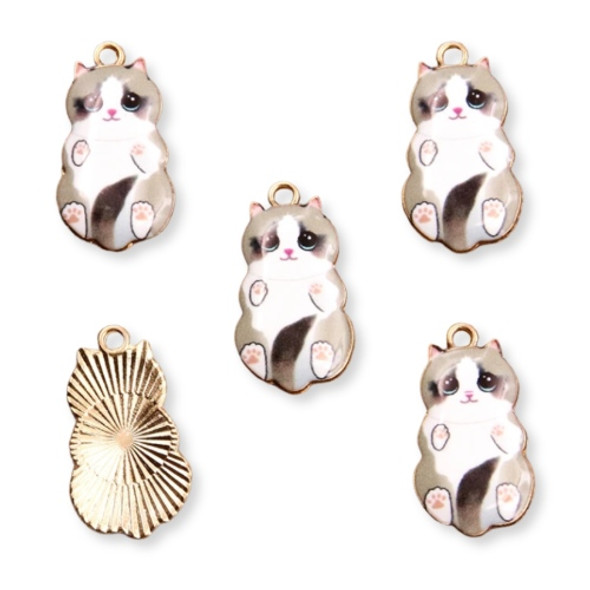 Charm-PRINTED CAT-25x14mm Gray Lt. Gold Enamel