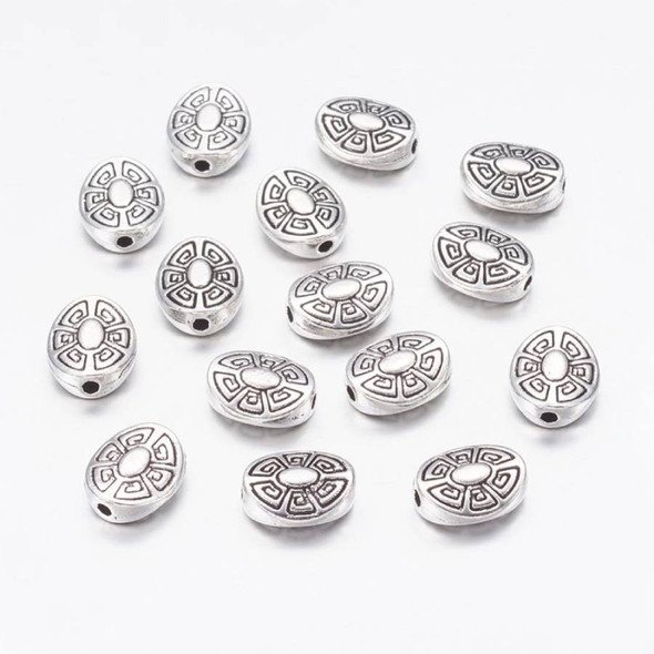 Antique Silver Plated TIBETAN STYLE FLAT OVAL BEAD 11mm