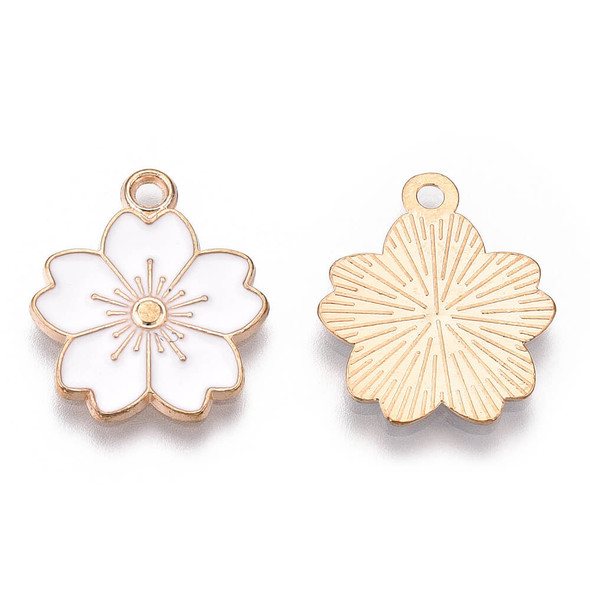 Enamel Plated-Charm-CHERRY BLOSSOM FLOWER WHITE-20mm