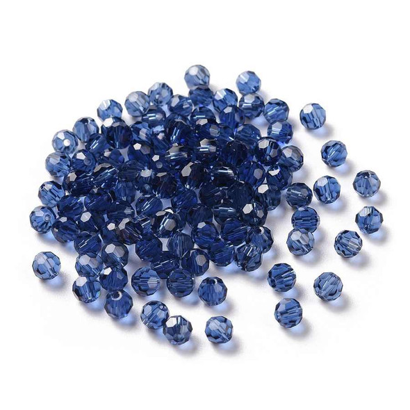 Krakovski Crystal Faceted Round Beads 4mm DK. BLUE