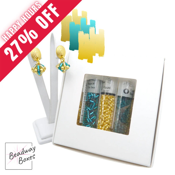 Tiny Diamond Dangle Earrings ETUDE TEAL GOLD Seed Beads Set