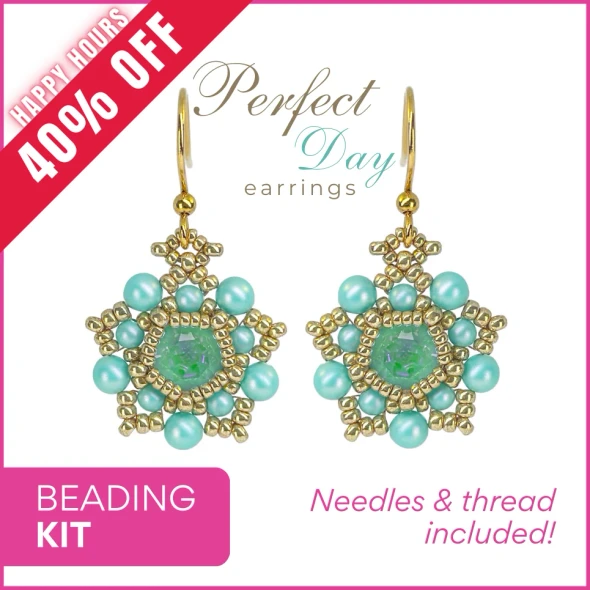 Perfect Day Earrings TEAL and GOLD Beginner Beading Kit