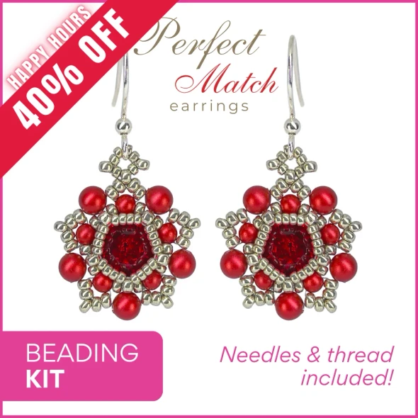 Perfect Match Earrings RED and SILVER Beginner Beading Kit