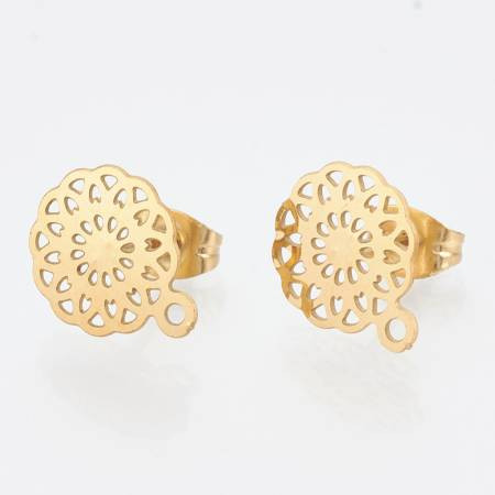 EARRING POSTS w/Loop 12x10.5mm Gold Plated Stainless Steel