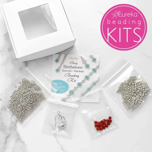 Birthstone Color Bracelet & Earrings Beading Kit JANUARY Siam crystal