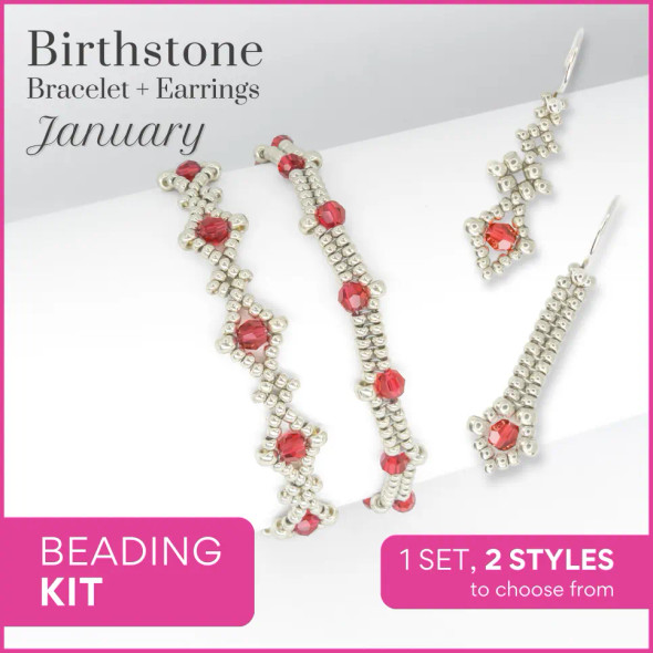 Birthstone Color Classy Bracelet & Earrings Beading Kit JANUARY Siam crystal