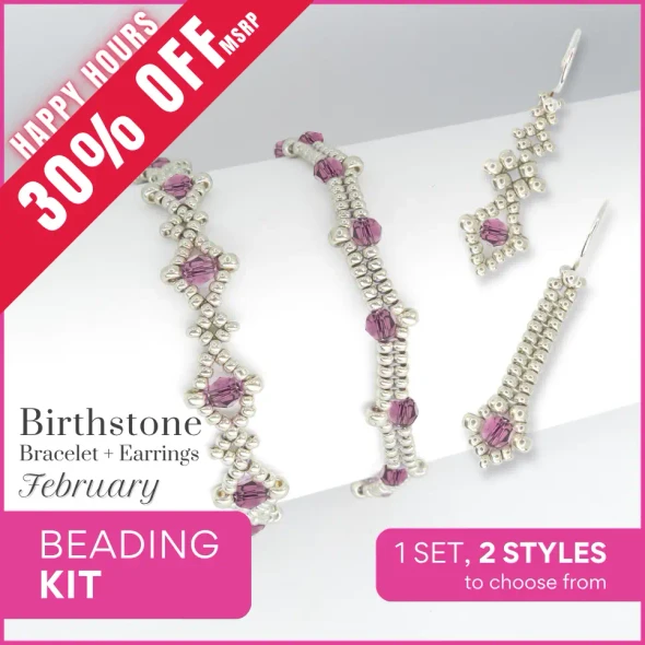 Birthstone Color Classy Bracelet & Earrings Beading Kit FEBRUARY