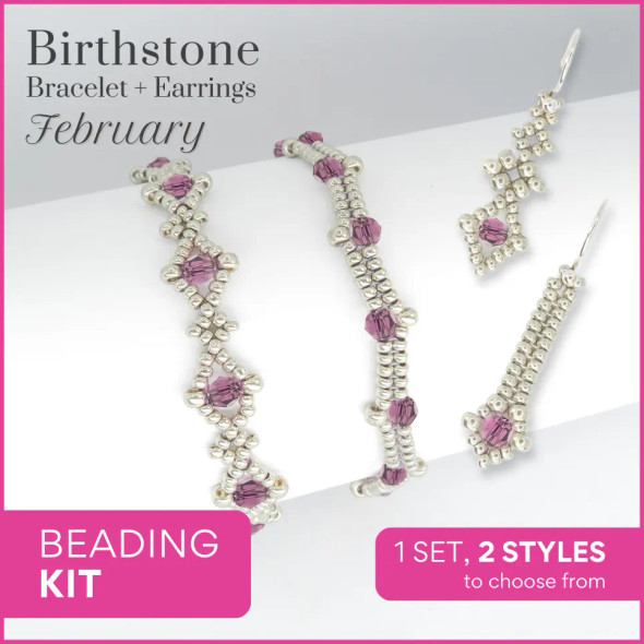 Birthstone Color Classy Bracelet & Earrings Beading Kit FEBRUARY Amethyst crystal