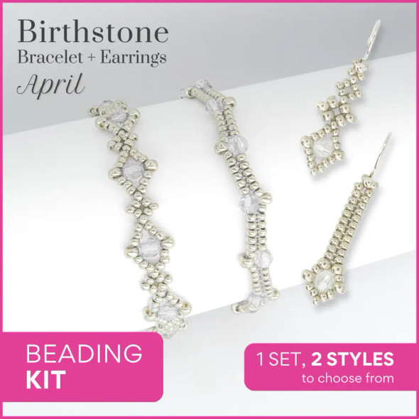 Birthstone Color Classy Bracelet & Earrings Beading Kit APRIL Crystal