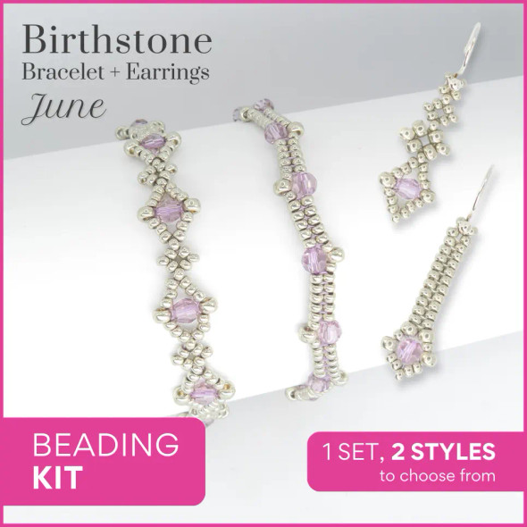 Birthstone Color Classy Bracelet & Earrings Beading Kit JUNE Lt Amethyst crystal