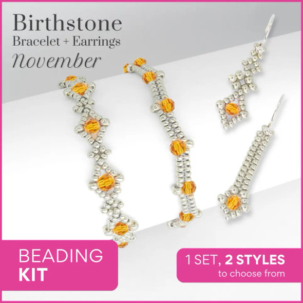 Birthstone Color Classy Bracelet & Earrings Beading Kit NOVEMBER Topaz