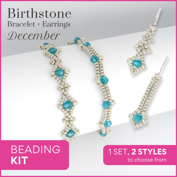 Birthstone Color Classy Bracelet & Earrings Beading Kit DECEMBER Blue Zircon