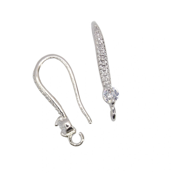 EAR WIRE Hook w/Zircon 18mm White Gold Plated