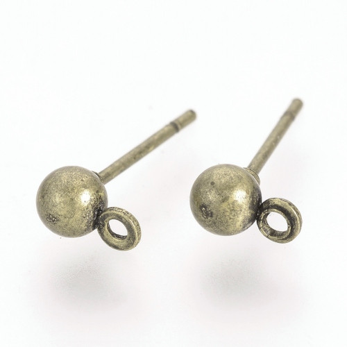 BALL POST Earrings w/Loop 4mm Antique Bronze Plated