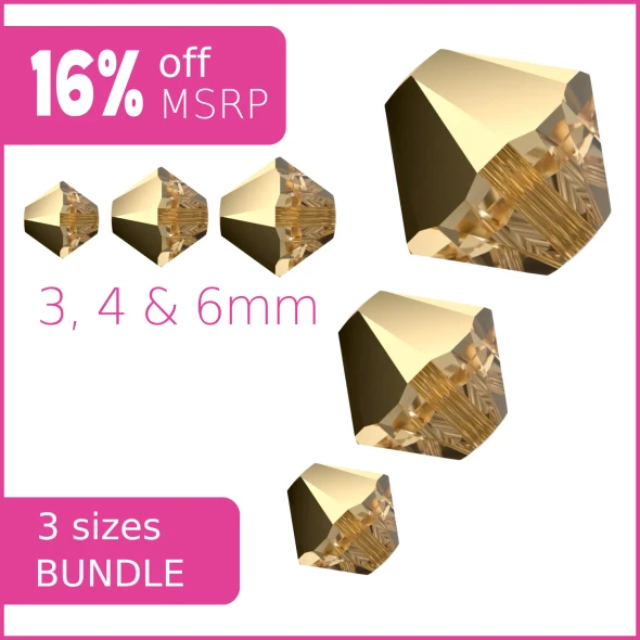 Crystal Aurum Swarovski Crystal Three Sizes Bicones Bundle 3 Pack