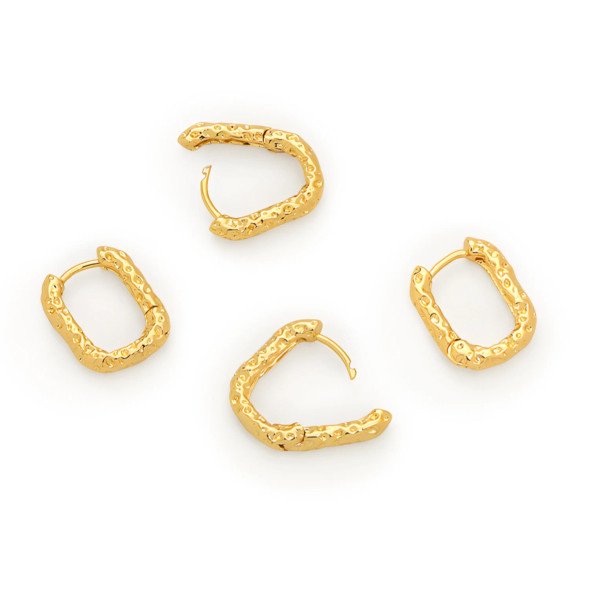 Textured Rounded Rectangle Huggie Hoop Earrings 12mm 18K Gold Plated (1 Pair)