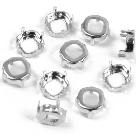 SEW-ON SQUARE Setting for Krakovski Crystal Cushion Fancy Stone 10mm-Silver Plated