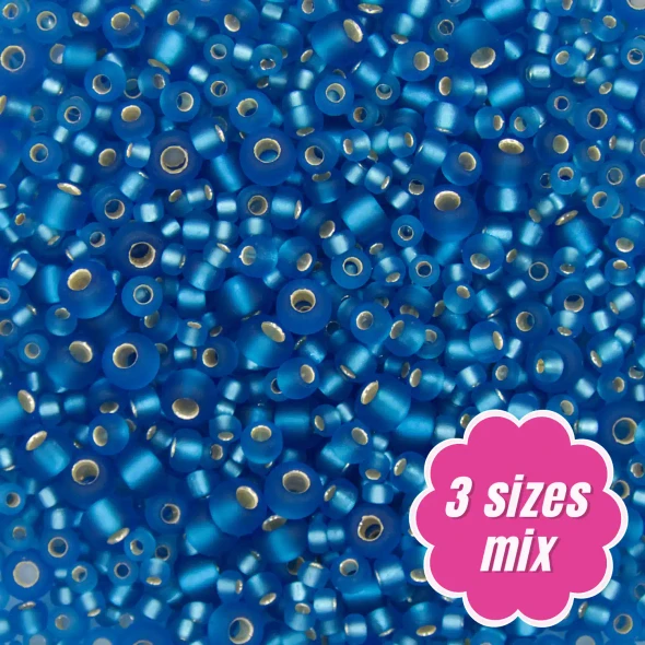 Miyuki ROUND Seed Beads SIZE MIX MATTE SILVERLINED CAPRI BLUE