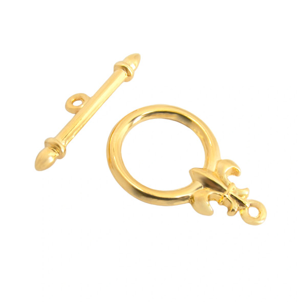 TOGGLE CLASP-Fleur de Lys-17x27mm 24K Gold Plated