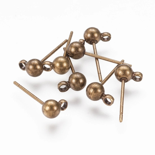 BALL POST Earrings w/Loop 4mm Antique Bronze Plated