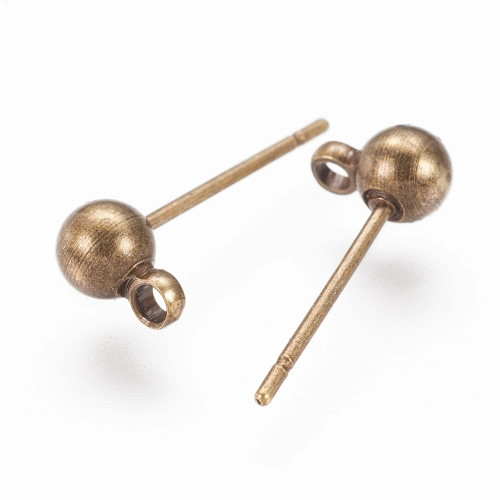 Antique Bronze Plated BALL POST Earrings w/Loop 4mm