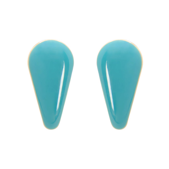 Gold Plated EARRING POSTS Teardrop w/Turquoise Enamel and Back Loop 8x17mm