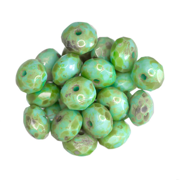 Czech Glass Beads Gem Rondelles TURQUOISE FULL COAT PICASSO