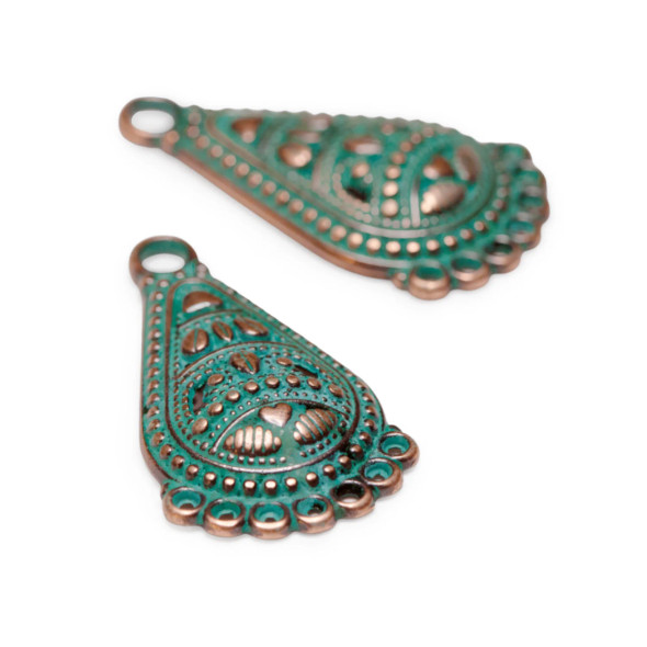 Pendant-ELONGATED ORNAMENTAL TEARDROP CHANDELIER-Antique Copper Green Patina