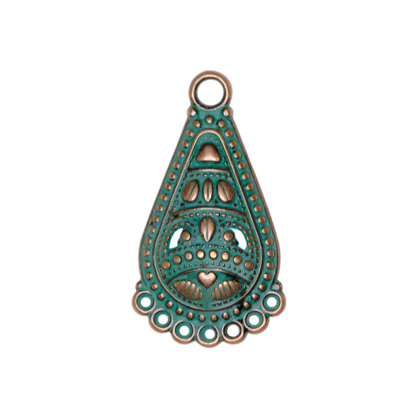 Pendant-ELONGATED ORNAMENTAL TEARDROP CHANDELIER-Antique Copper Green Patina