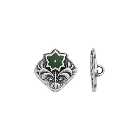Tierracast BUTTON-Square-Flower with Green Enamel-Antique Silver Plated