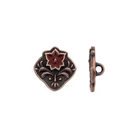 Tierracast BUTTON-Square-Flower with Cherry Red Enamel-Antique Copper Plated