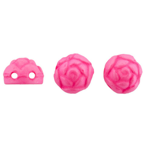 2-Hole ROSETA CABOCHON 6mm Czech Glass Beads Neon Silk Fuchsia