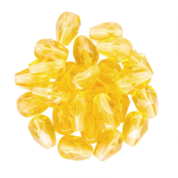 Faceted Vertical Teardrop Beads Czech Glass Firepolish TOPAZ 7x5mm