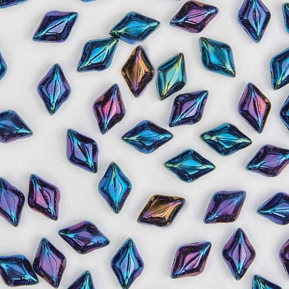 2-Hole GEMDUO 8x5mm Czech Glass Beads JET BLUE IRIS