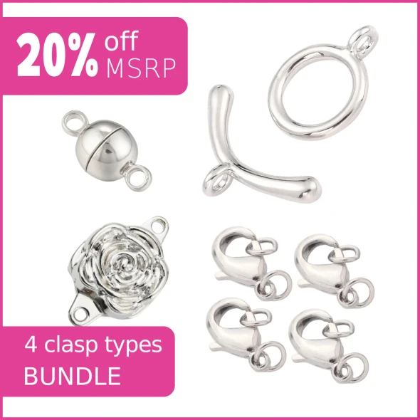 Clasp Essentials Set of 4 Types of Platinum Plated Clasps Bundle