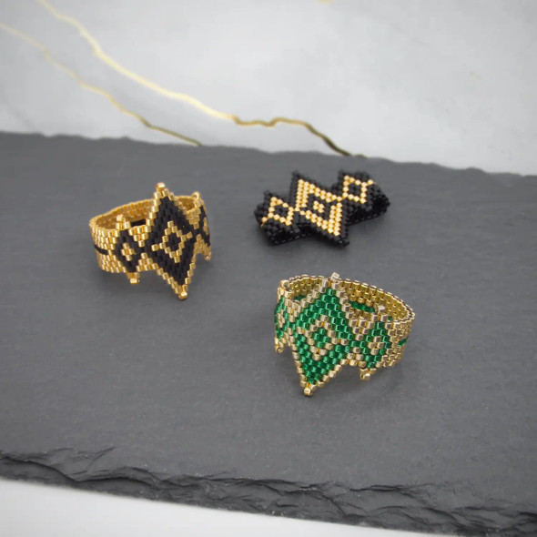Triple Diamond Peyote and Brick Stitch Ring Pattern