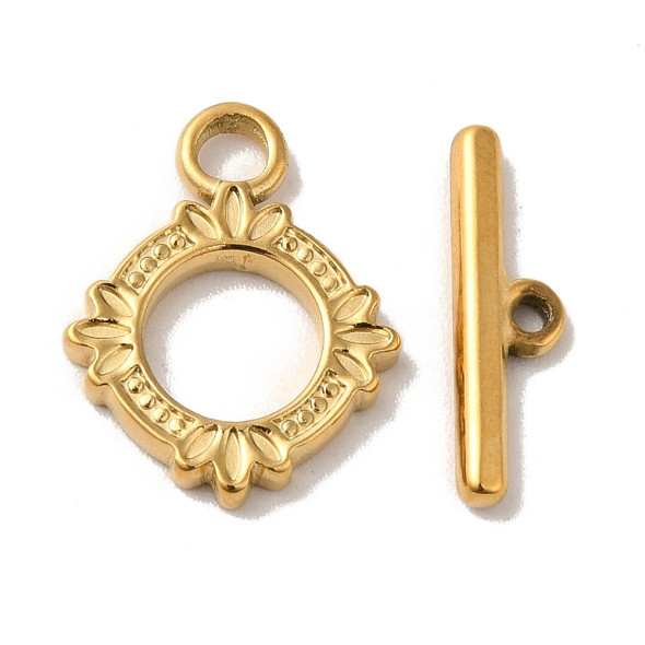 TOGGLE CLASP Byzantine Style Flower 17.5mm 18K Gold Plated Stainless Steel