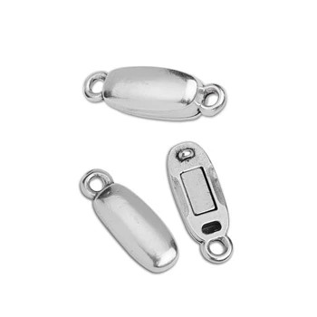 MAGNETIC RECTANGULAR CLASP w/ 2 rings 16x5mm Antique Silver Plated