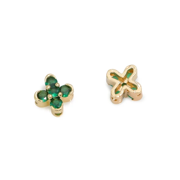 2-Hole 4-Petal Flower Rhinestone Spacer Bead GREEN 8mm Gold Plated