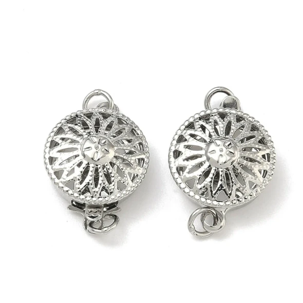 Round Filigree Flower Box Clasp 16x12mm Platinum Plated