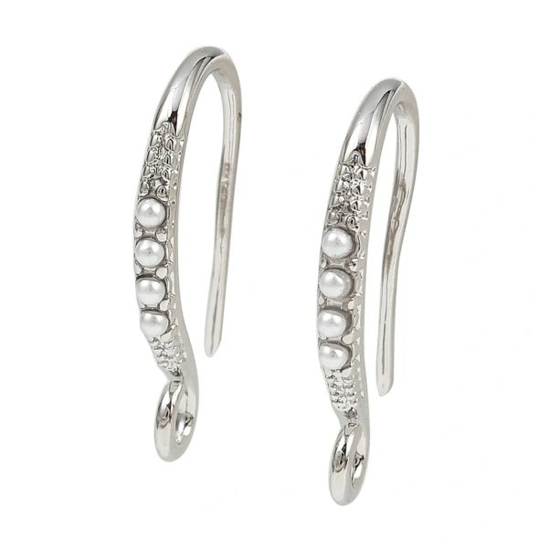 EAR WIRE Hook w/Imitation Pearl 18x10mm Platinum Plated