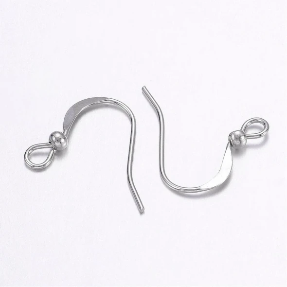 Ear Wire FLAT FRENCH w/2mm Ball 15mm Platinum Plated